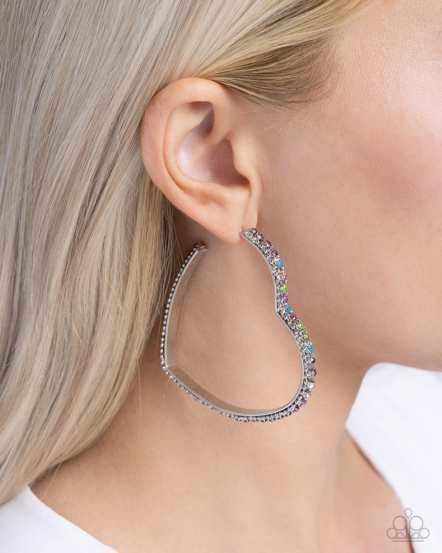 Halftime Hearts - Silver/Multi - Paparazzi Earrings