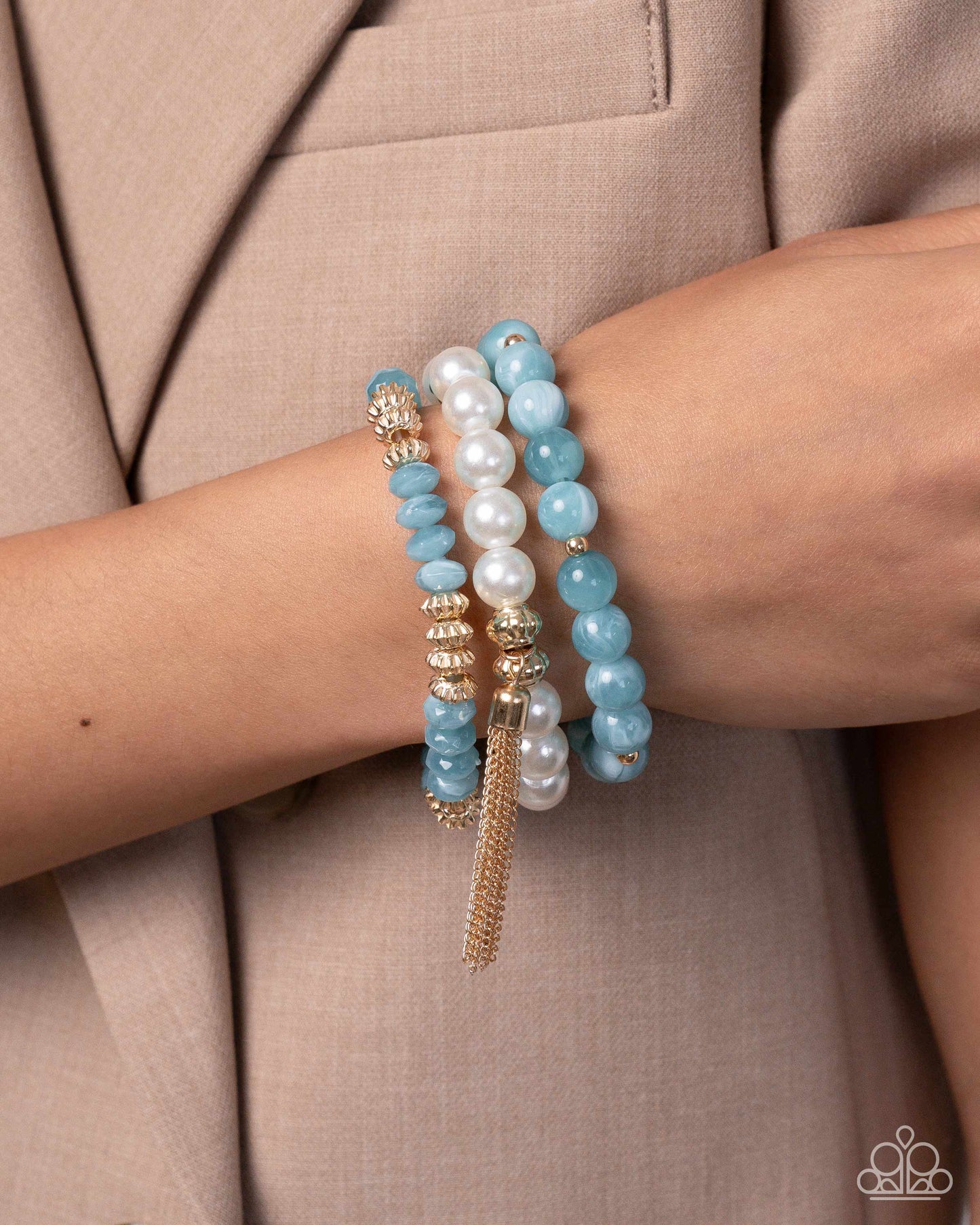 Marbled Mirage - Blue Bracelet and Marbled Masterpiece - Blue Earrings Set