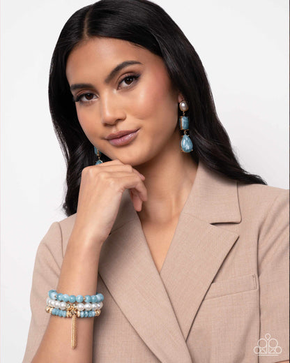 Marbled Mirage - Blue Bracelet and Marbled Masterpiece - Blue Earrings Set