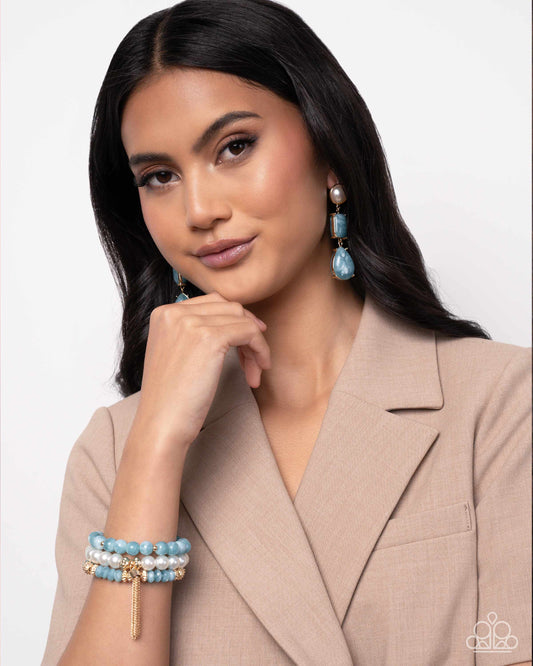Marbled Mirage - Blue Bracelet and Marbled Masterpiece - Blue Earrings Set