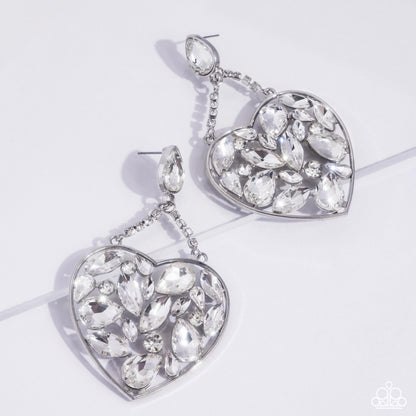 Glittery Gait - White - Paparazzi Earrings