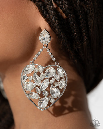 Glittery Gait - White - Paparazzi Earrings