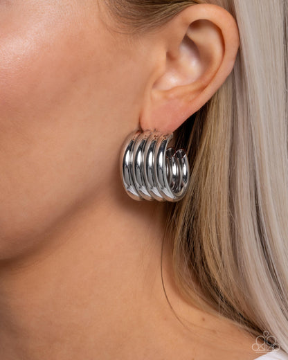 Continuous Construction - Silver - Paparazzi Earrings