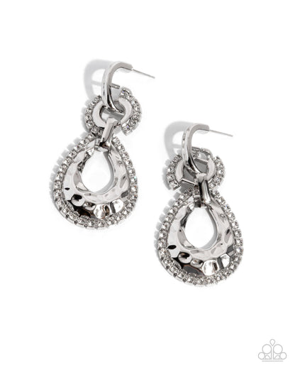 Hammered Highway - White - Paparazzi Earrings