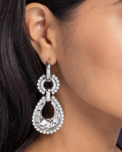 Hammered Highway - White - Paparazzi Earrings