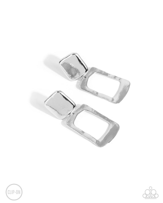 STARE and Square - Silver - Paparazzi Clip Ons Earrings