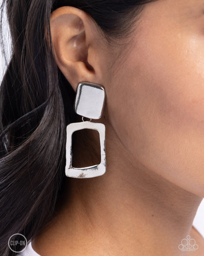 STARE and Square - Silver - Paparazzi Clip Ons Earrings