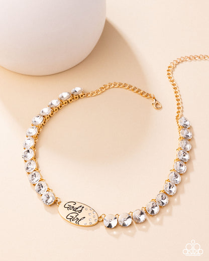 God's Girl - Gold - Choker Necklace, God's Grace Gold -Bracelet and Shine with Purpose Gold Hoop Earrings (3-Piece Set)