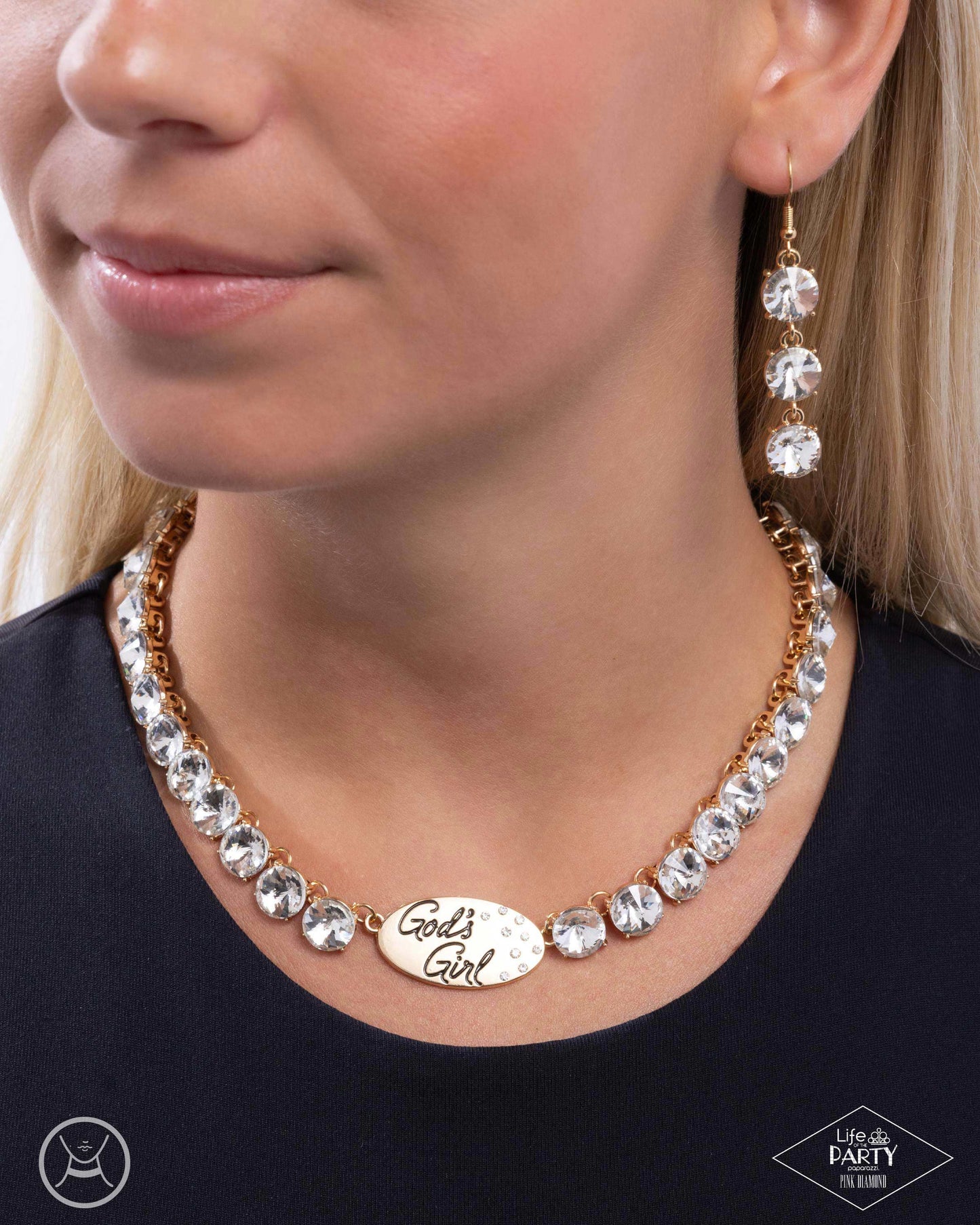 God's Girl - Gold - Choker Necklace, God's Grace Gold -Bracelet and Shine with Purpose Gold Hoop Earrings (3-Piece Set)