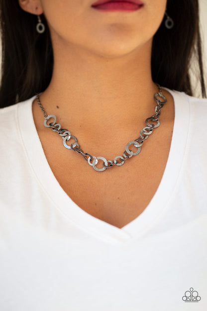Move It On Over - Black Necklace and Modern Movement - Black Bracelet Set