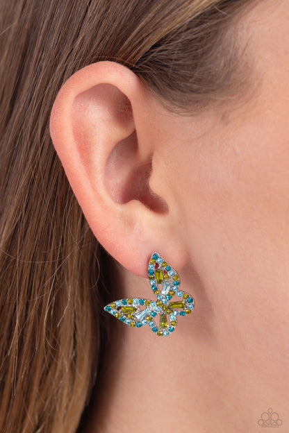 Tilted Takeoff - Green Earrings and Smitten Shimmer - Green Ring Set