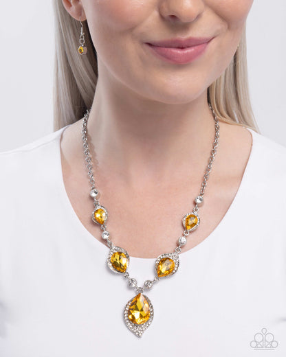 SPADES of Shimmer - Yellow - Paparazzi Necklace and Bouquet Bliss - Yellow Earrings (2-piece set)