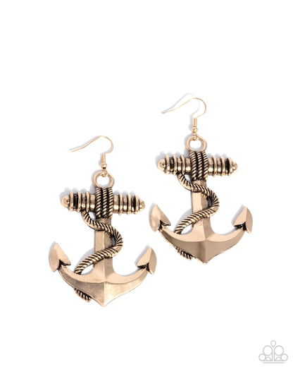 Adorable Anchor - Gold - Paparazzi Earrings