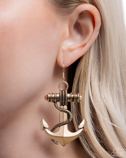 Adorable Anchor - Gold - Paparazzi Earrings