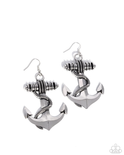 Adorable Anchor - Silver - Paparazzi Earrings
