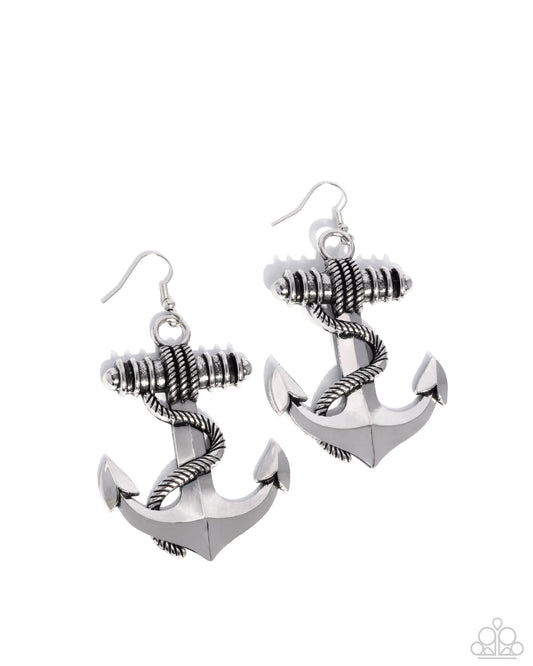Adorable Anchor - Silver - Paparazzi Earrings