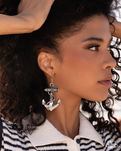 Adorable Anchor - Silver - Paparazzi Earrings