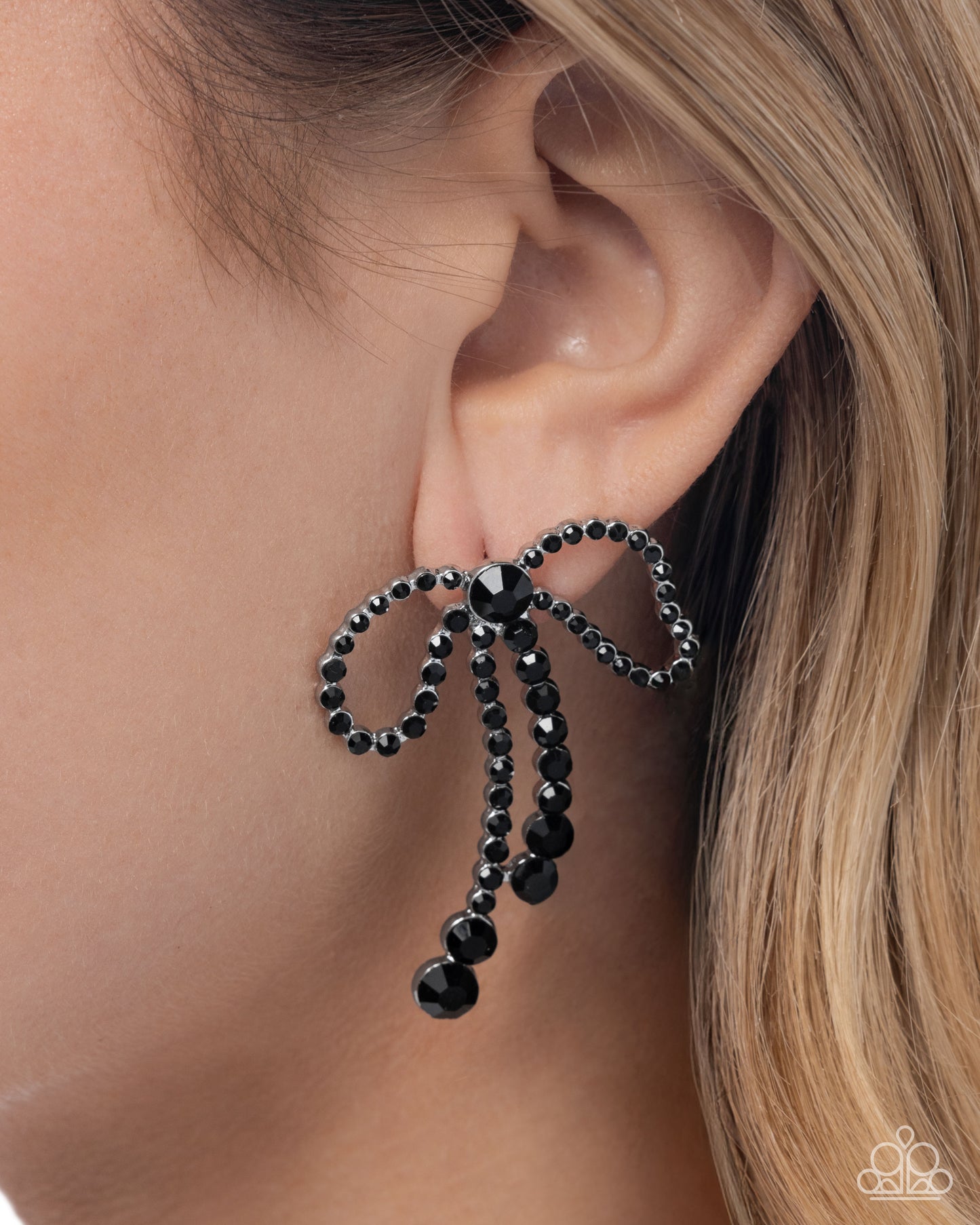 Black Tie Bow - Black - Paparazzi Earrings