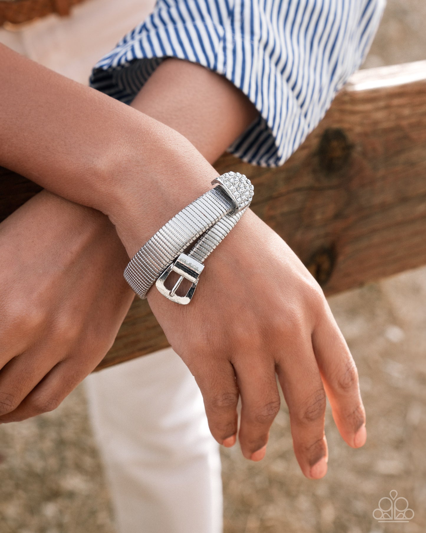 Belted Brilliance - White - Paparazzi Bracelet