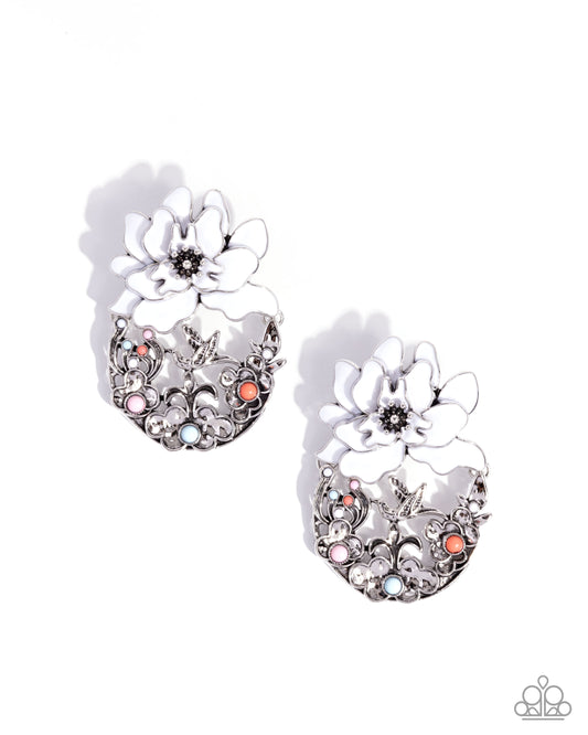 Hummingbird Homecoming - White - Paparazzi Earrings