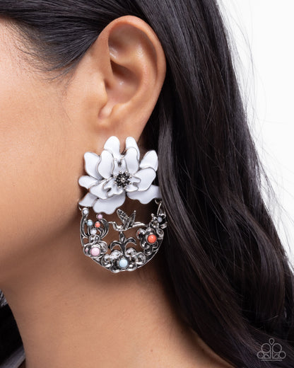 Hummingbird Homecoming - White - Paparazzi Earrings
