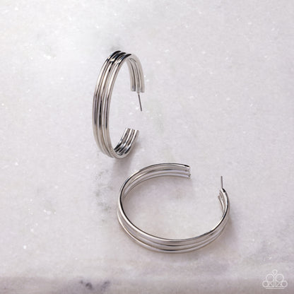Traditional Trio - Silver - Paparazzi Hoop Earrings