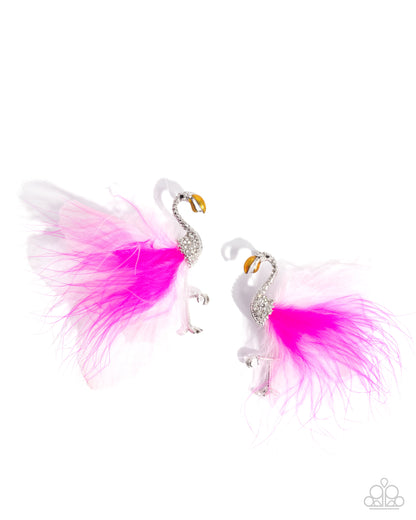Feathered Flamingo - Pink - Paparazzi Earrings