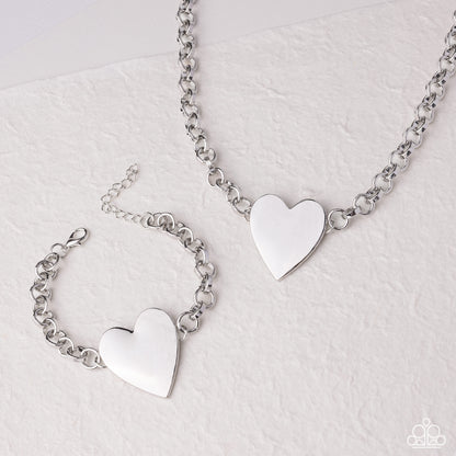 Sweet Start - Paparazzi Complete Look - Smitten Start - Silver Heart Necklace and Sentimental Start - Silver Heart Bracelet Set