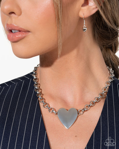Sweet Start - Paparazzi Complete Look - Smitten Start - Silver Heart Necklace and Sentimental Start - Silver Heart Bracelet Set