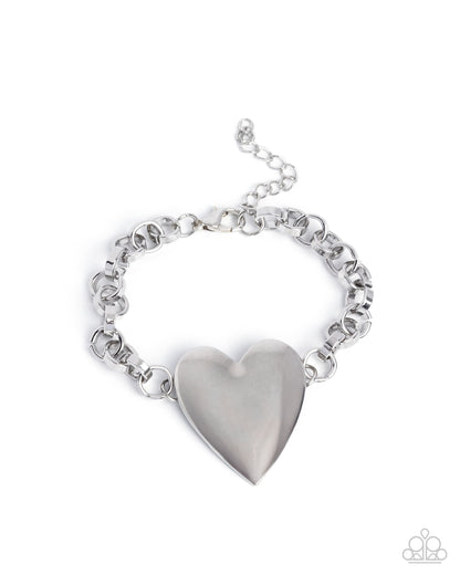 Sweet Start - Paparazzi Complete Look - Smitten Start - Silver Heart Necklace and Sentimental Start - Silver Heart Bracelet Set