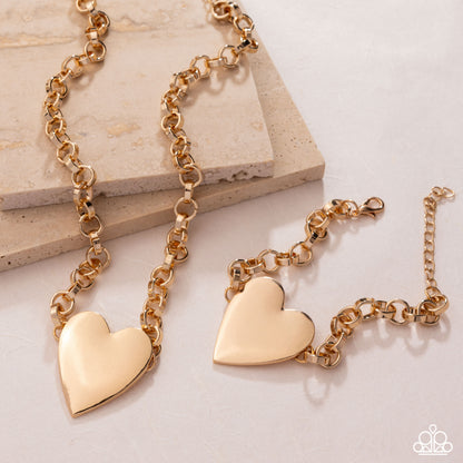 Sweet Start - Complete Paparazzi Look - Smitten Start Gold Heart Necklace and Sentimental Start Gold Heart Bracelet Set