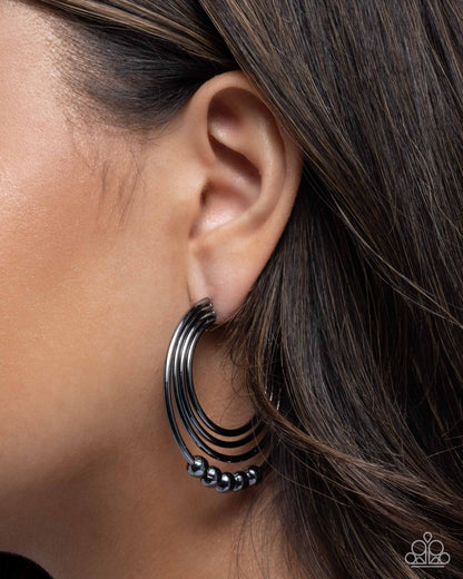 Layered Longevity - Black - Paparazzi Hoop Earrings