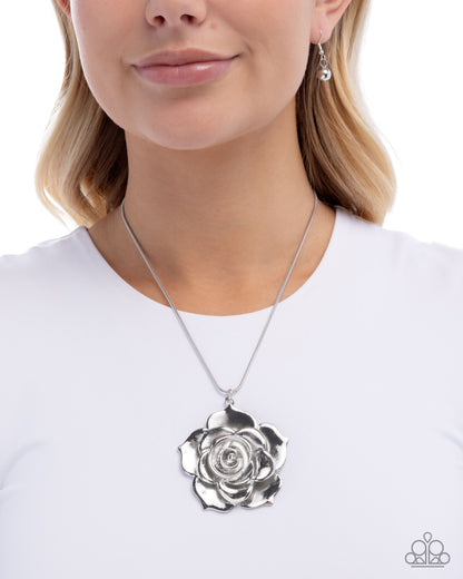Restful Rose - Silver - Paparazzi Rose Necklace