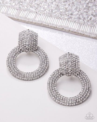 Sparkly Safeguard - White - Paparazzi Earrings