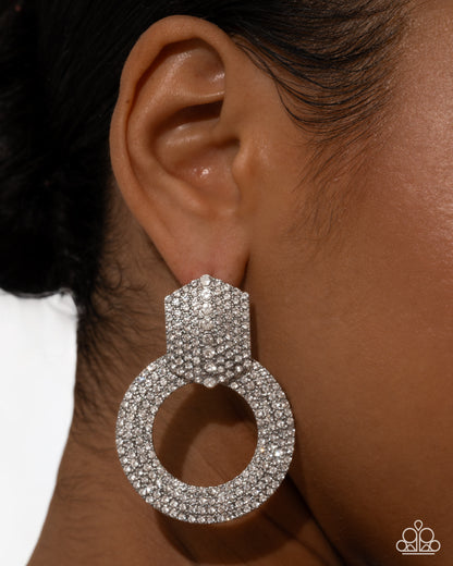 Sparkly Safeguard - White - Paparazzi Earrings