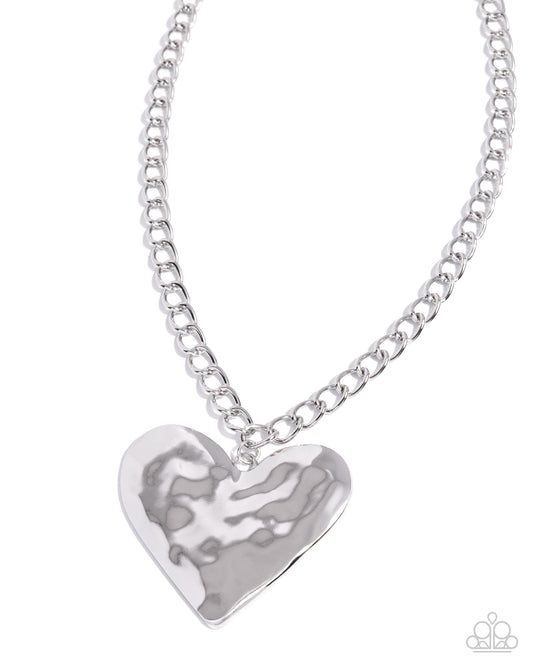 Hammered Heartthrob - Silver - Paparazzi Necklace