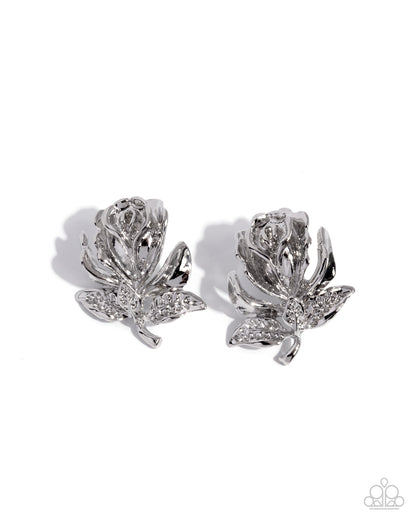 Rose Record - Silver - Paparazzi Post Earrings