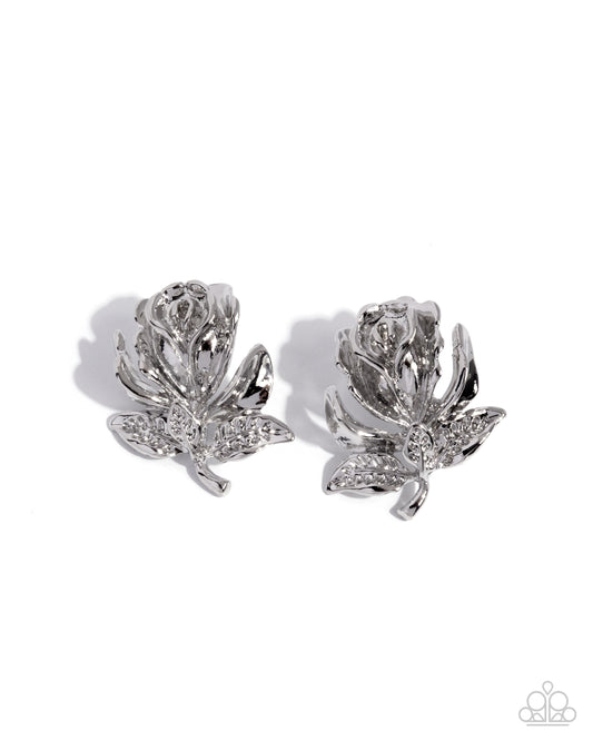 Rose Record - Silver - Paparazzi Post Earrings