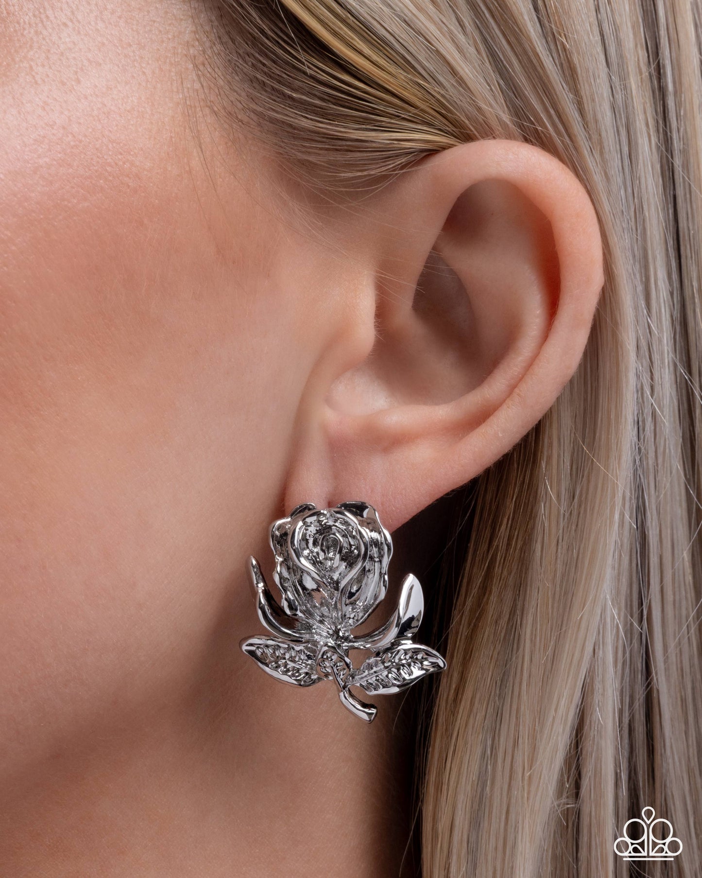 Rose Record - Silver - Paparazzi Post Earrings