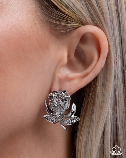 Rose Record - Silver - Paparazzi Post Earrings