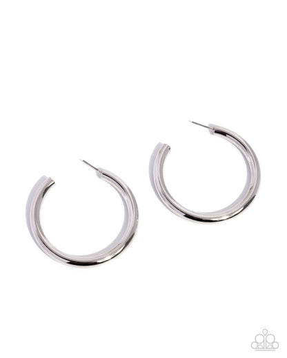 Sinuous Sheen - Silver - Paparazzi Hoop Earrings