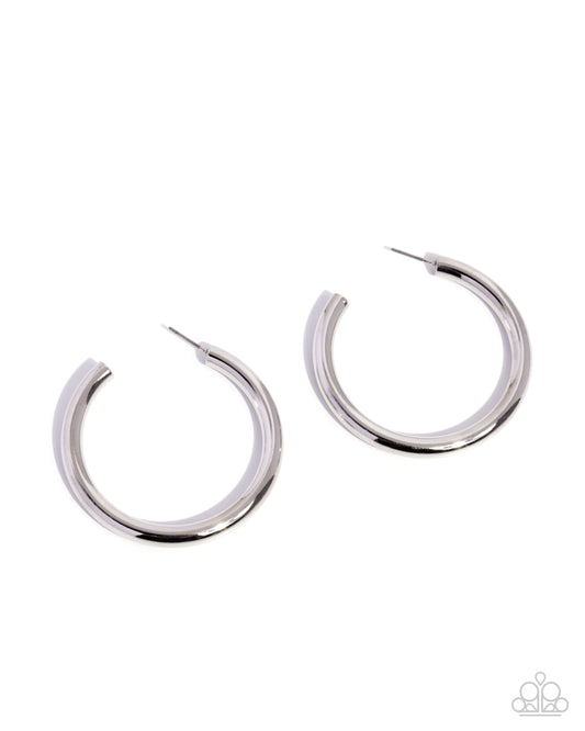 Sinuous Sheen - Silver - Paparazzi Hoop Earrings