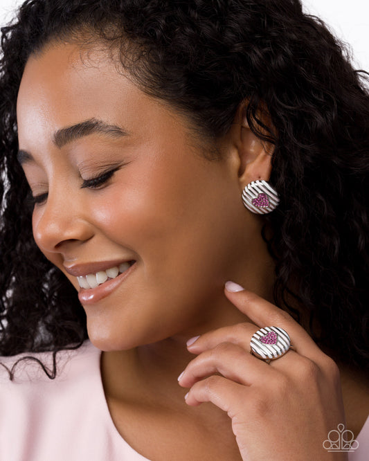 Striped Surprise - Pink - 2 Piece Ring and Earrring Set Paparazzi