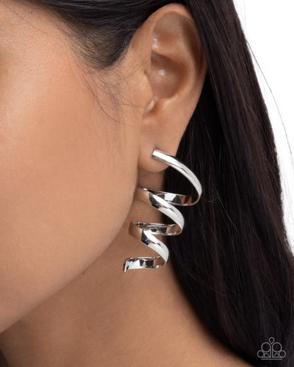 Coming Soon - Tornado Warning - Silver - Paparazzi Post Earrings