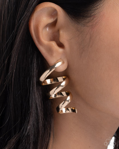 Coming Soon - Tornado Warning - Gold - Paparazzi Post Earrings