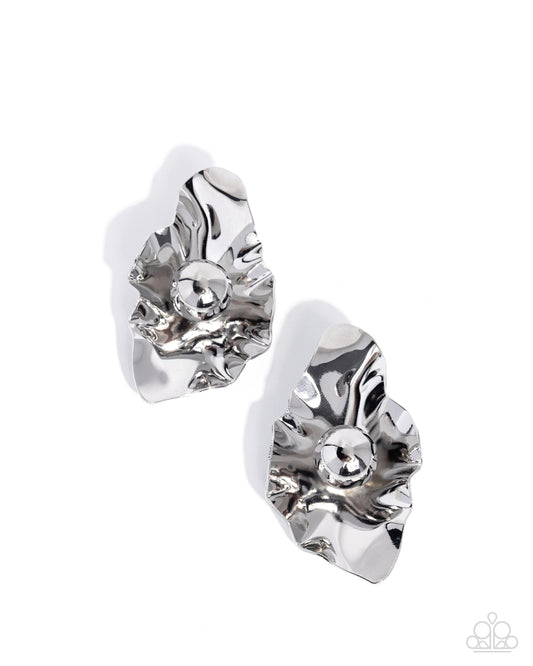 Crinkled Catwalk - Silver - Paparazzi Post Earrings