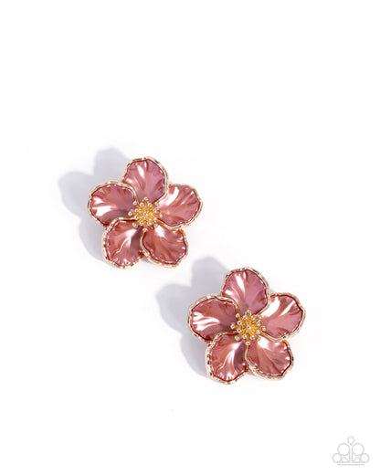 Floral Finish - Orange - Paparazzi Post Earrings