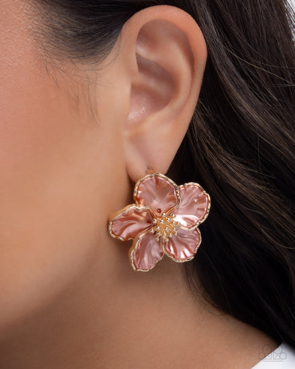 Floral Finish - Orange - Paparazzi Post Earrings