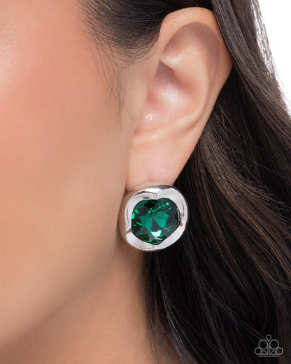 Tailored Tapestry - Green - Paparazzi Post Earrings