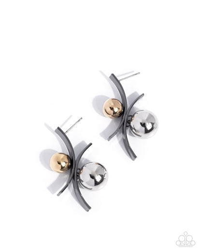 Dichromatic Decadence - Black - Paparazzi Post Earrings